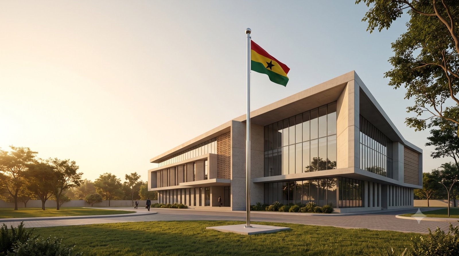 The exterior of a public institutional building in Accra.