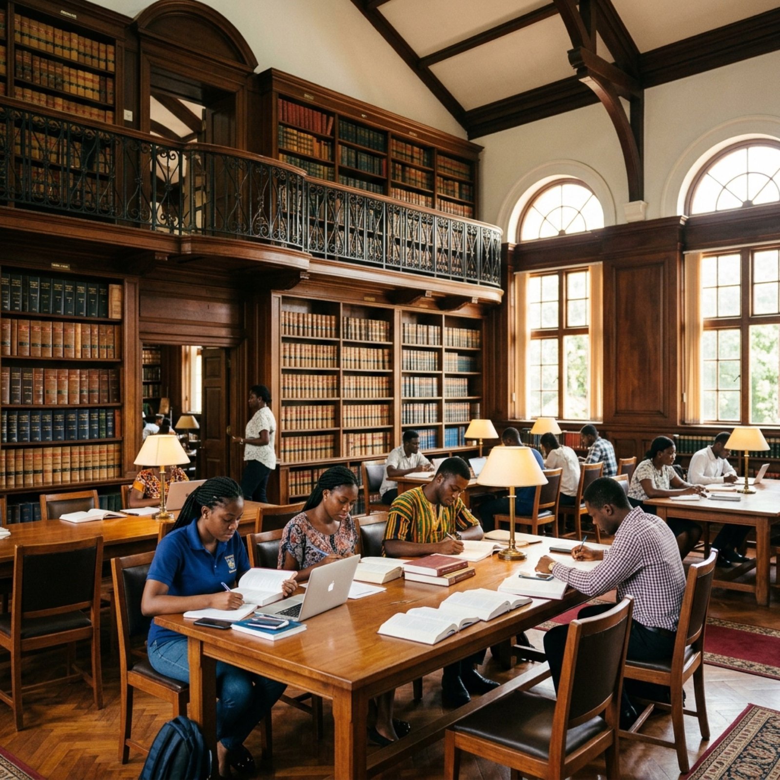 A law library reading room with students at work.