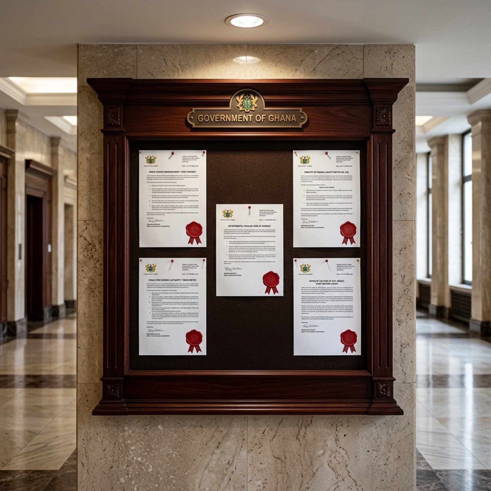 An official notice board displaying public announcements.